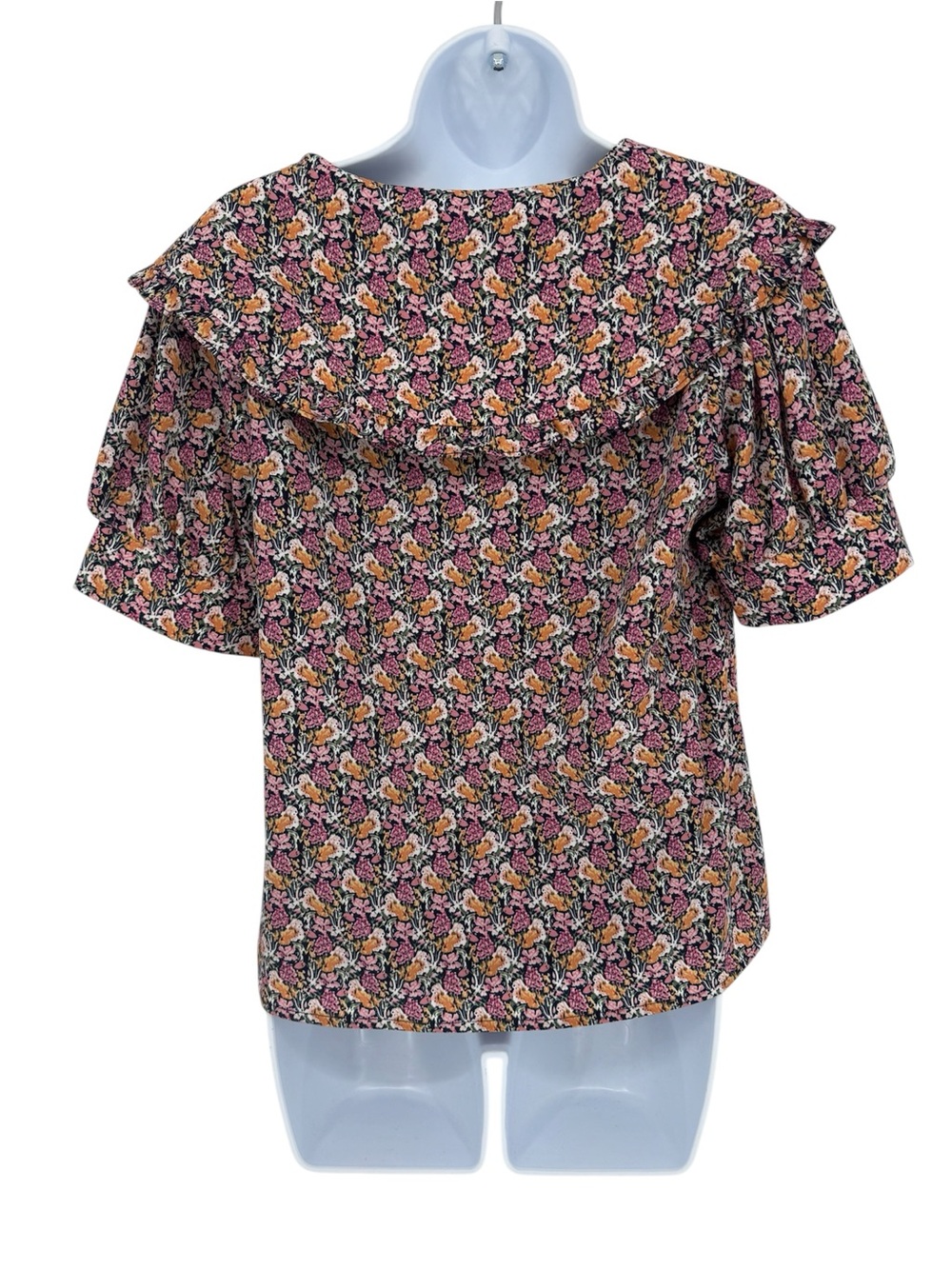 Nwt Roolee Dainty Floral Ruffle Peter Pan Collar Button V-Neck Puff Blouse Small — image 3 of 8